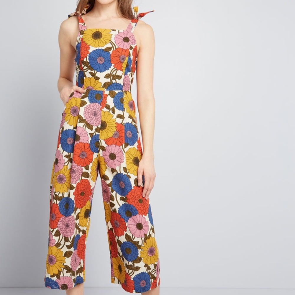 Wide leg floral jumpsuit